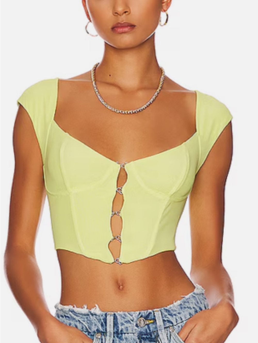 AFRM Revolve Myla Sold out -bustier corset lime yellow crop top Large